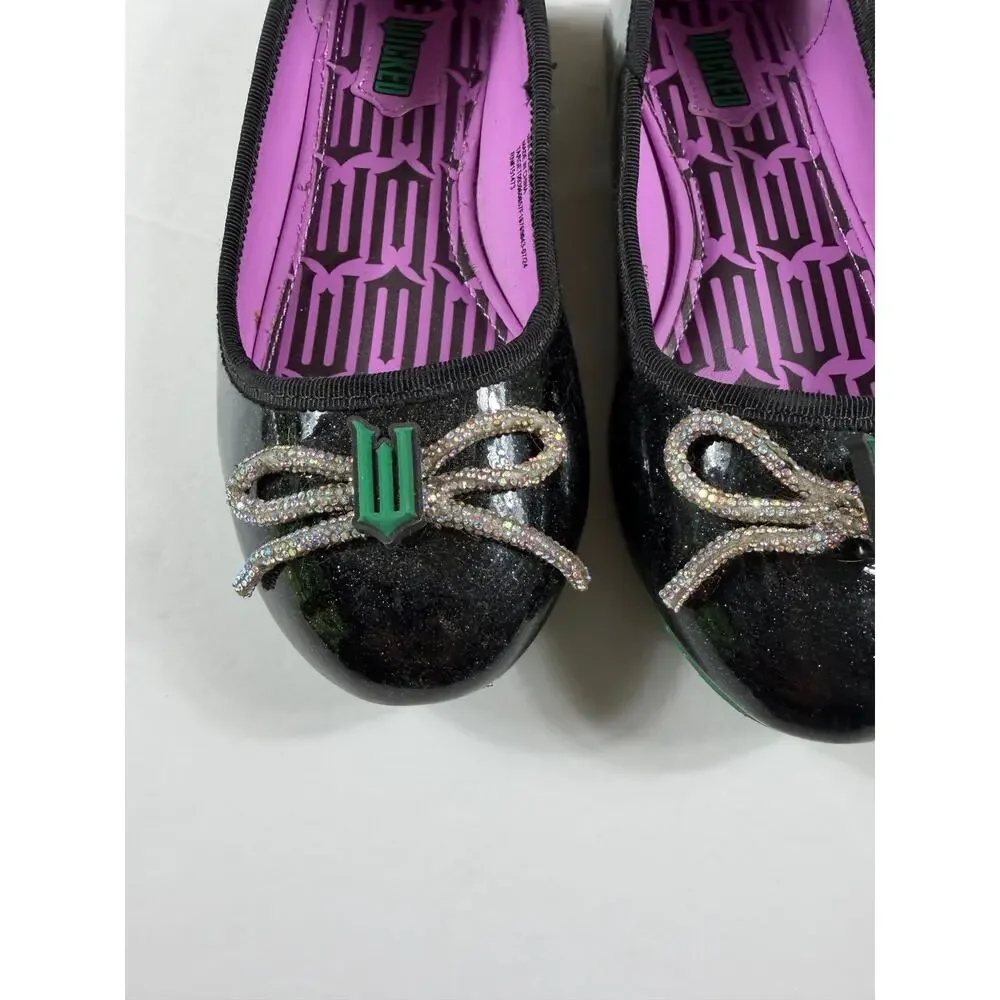 Wicked Girls Ground Up Glitter Ballet Flats Black Green Rhinestone Bow Size 13